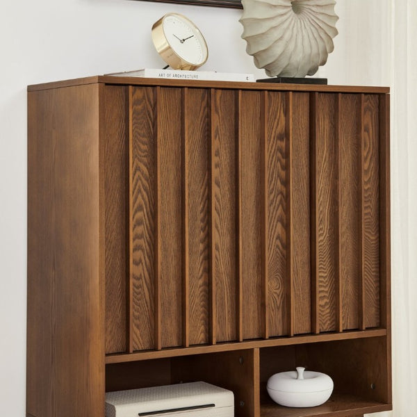 English Elm 31.6 Mid-Century Modern Sideboard with Grille Slat Doors and Adjustable Shelves Walnut W1801P476917