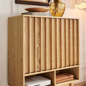 English Elm 31.6 Mid-Century Modern Sideboard with Grille Slat Doors and Adjustable Shelves Natural W1801P476919