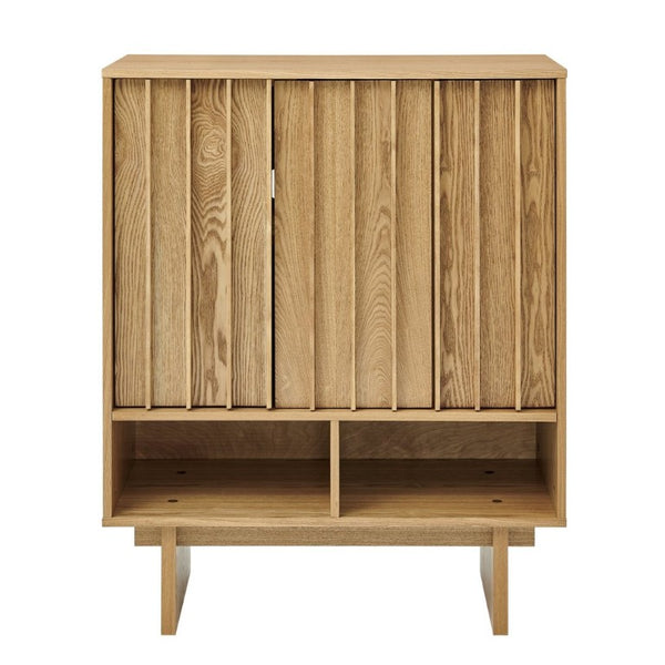 English Elm 31.6 Mid-Century Modern Sideboard with Grille Slat Doors and Adjustable Shelves Natural W1801P476919