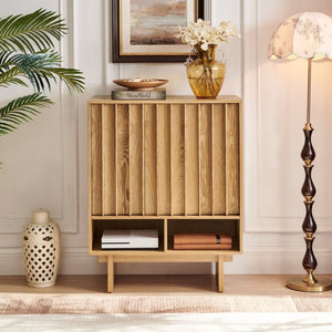 English Elm 31.6 Mid-Century Modern Sideboard with Grille Slat Doors and Adjustable Shelves Natural W1801P476919