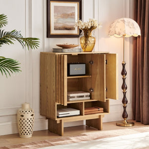 English Elm 31.6 Mid-Century Modern Sideboard with Grille Slat Doors and Adjustable Shelves Natural W1801P476919