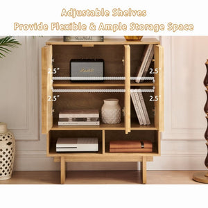 English Elm 31.6 Mid-Century Modern Sideboard with Grille Slat Doors and Adjustable Shelves Natural W1801P476919