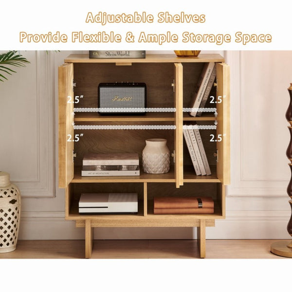 English Elm 31.6 Mid-Century Modern Sideboard with Grille Slat Doors and Adjustable Shelves Natural W1801P476919