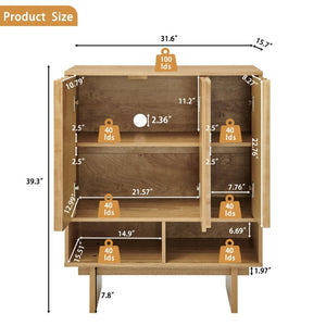 English Elm 31.6 Mid-Century Modern Sideboard with Grille Slat Doors and Adjustable Shelves Natural W1801P476919