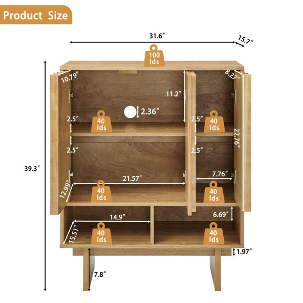 English Elm 31.6 Mid-Century Modern Sideboard with Grille Slat Doors and Adjustable Shelves Natural W1801P476919