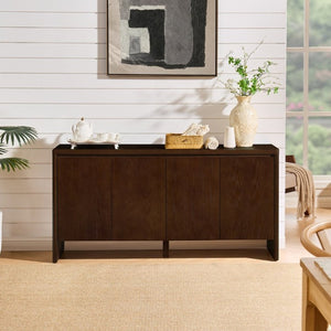 English Elm 61.1 Inch Mid Century Modern Sideboard with Adjustable Shelves Tapered Legs Walnut Tone Walnut W1801P498209