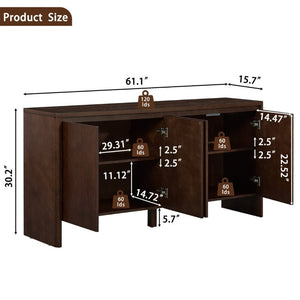 English Elm 61.1 Inch Mid Century Modern Sideboard with Adjustable Shelves Tapered Legs Walnut Tone Walnut W1801P498209