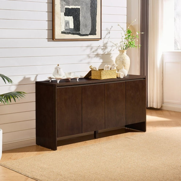 English Elm 61.1 Inch Mid Century Modern Sideboard with Adjustable Shelves Tapered Legs Walnut Tone Walnut W1801P498209