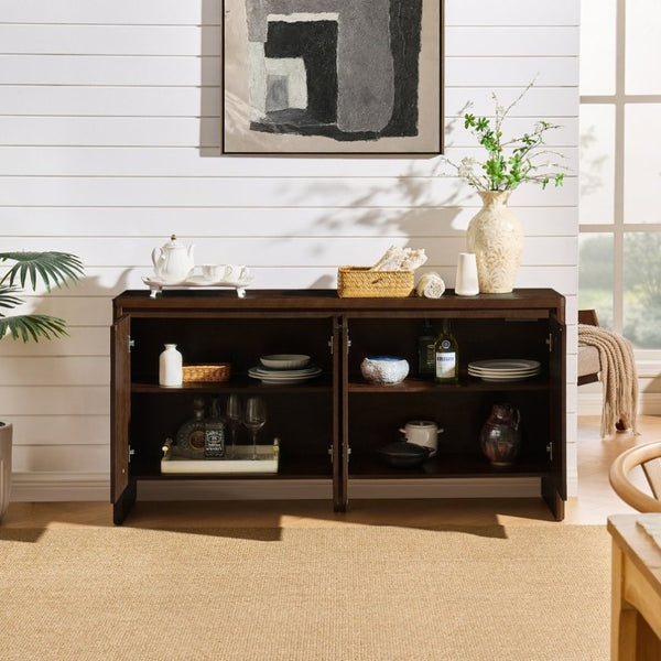 English Elm 61.1 Inch Mid Century Modern Sideboard with Adjustable Shelves Tapered Legs Walnut Tone Walnut W1801P498209