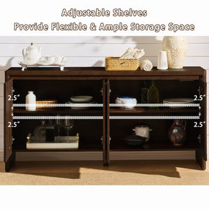 English Elm 61.1 Inch Mid Century Modern Sideboard with Adjustable Shelves Tapered Legs Walnut Tone Walnut W1801P498209