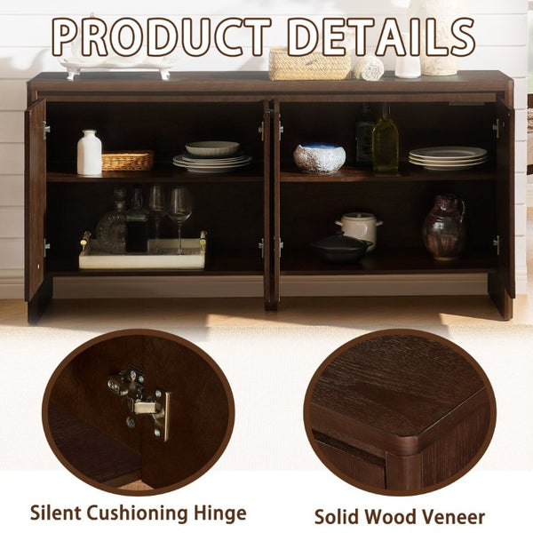English Elm 61.1 Inch Mid Century Modern Sideboard with Adjustable Shelves Tapered Legs Walnut Tone Walnut W1801P498209