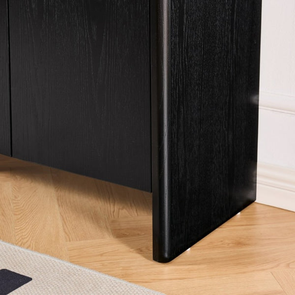 English Elm 61.1 Inch Mid Century Modern Sideboard with Adjustable Shelves Tapered Legs Walnut Tone Black W1801P498210