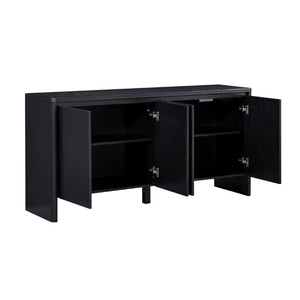 English Elm 61.1 Inch Mid Century Modern Sideboard with Adjustable Shelves Tapered Legs Walnut Tone Black W1801P498210
