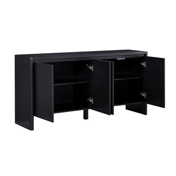 English Elm 61.1 Inch Mid Century Modern Sideboard with Adjustable Shelves Tapered Legs Walnut Tone Black W1801P498210
