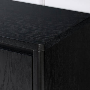 English Elm 61.1 Inch Mid Century Modern Sideboard with Adjustable Shelves Tapered Legs Walnut Tone Black W1801P498210