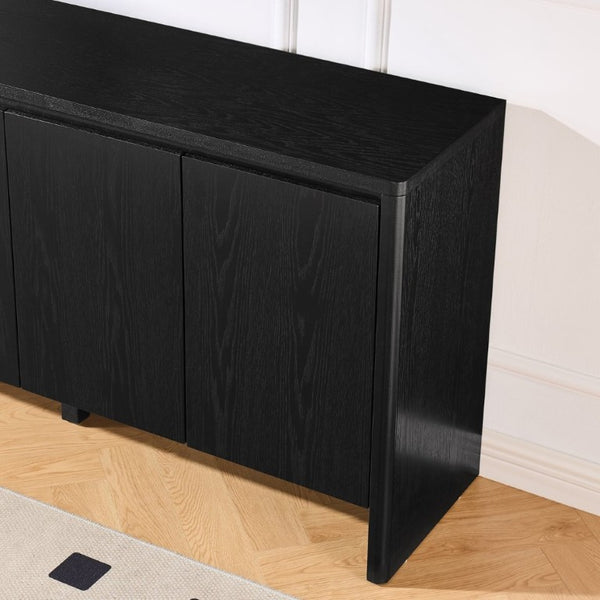 English Elm 61.1 Inch Mid Century Modern Sideboard with Adjustable Shelves Tapered Legs Walnut Tone Black W1801P498210