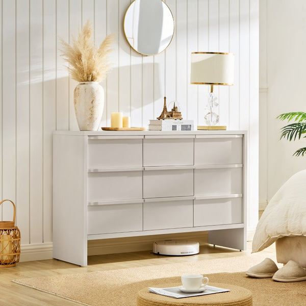 English Elm 47.3 Inch Mid-Century Sideboard with Solid Wood Handles Two Doors Three Drawers White W1801P498214