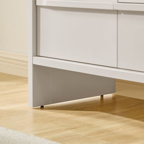 English Elm 47.3 Inch Mid-Century Sideboard with Solid Wood Handles Two Doors Three Drawers White W1801P498214
