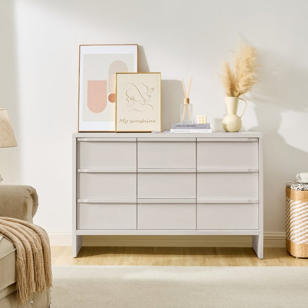 English Elm 47.3 Inch Mid-Century Sideboard with Solid Wood Handles Two Doors Three Drawers White W1801P498214