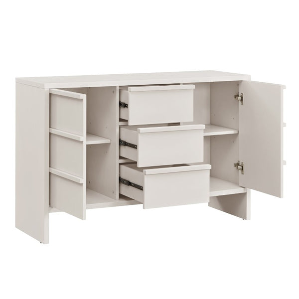 English Elm 47.3 Inch Mid-Century Sideboard with Solid Wood Handles Two Doors Three Drawers White W1801P498214
