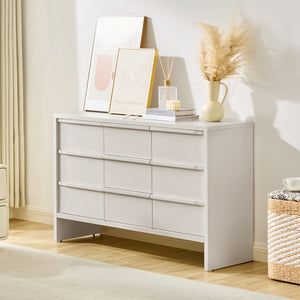 English Elm 47.3 Inch Mid-Century Sideboard with Solid Wood Handles Two Doors Three Drawers White W1801P498214