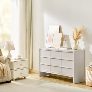 English Elm 47.3 Inch Mid-Century Sideboard with Solid Wood Handles Two Doors Three Drawers White W1801P498214