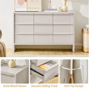 English Elm 47.3 Inch Mid-Century Sideboard with Solid Wood Handles Two Doors Three Drawers White W1801P498214