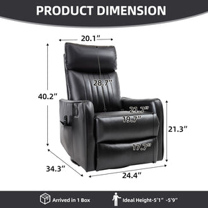 English Elm Black Faux Leather Swivel Rocker Recliner with Vibration Massage Nodes and Lumbar Heat W1803P508562