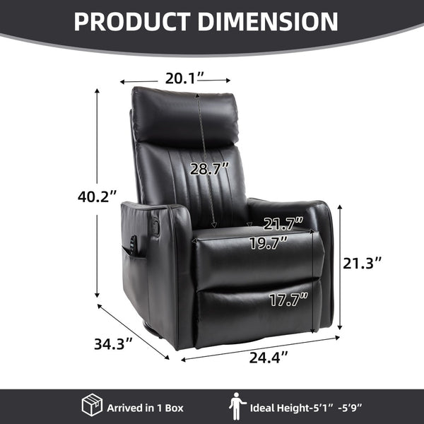 English Elm Black Faux Leather Swivel Rocker Recliner with Vibration Massage Nodes and Lumbar Heat W1803P508562