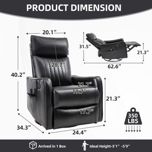 English Elm Black Faux Leather Swivel Rocker Recliner with Vibration Massage Nodes and Lumbar Heat W1803P508562