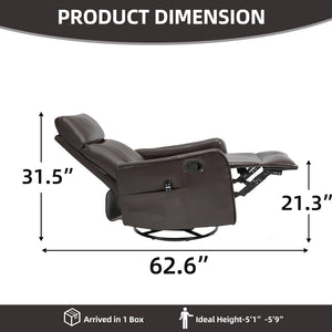 English Elm Brown Faux Leather Rocker Swivel Recliner with Massage Heat Nodes for Living Room W1803P508564