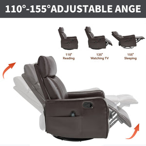 English Elm Brown Faux Leather Rocker Swivel Recliner with Massage Heat Nodes for Living Room W1803P508564