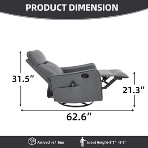 English Elm Grey Faux Leather Swivel Rocker Recliner with Massage Heat for Living Room W1803P508568