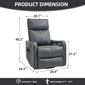 English Elm Grey Faux Leather Swivel Rocker Recliner with Massage Heat for Living Room W1803P508568