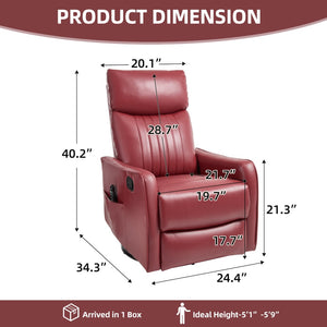 English Elm Red Faux Leather Rocker Swivel Recliner with Heat Massage Nodes for Living Room W1803P508569