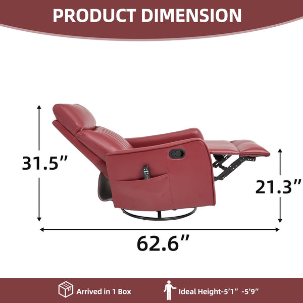 English Elm Red Faux Leather Rocker Swivel Recliner with Heat Massage Nodes for Living Room W1803P508569