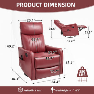 English Elm Red Faux Leather Rocker Swivel Recliner with Heat Massage Nodes for Living Room W1803P508569