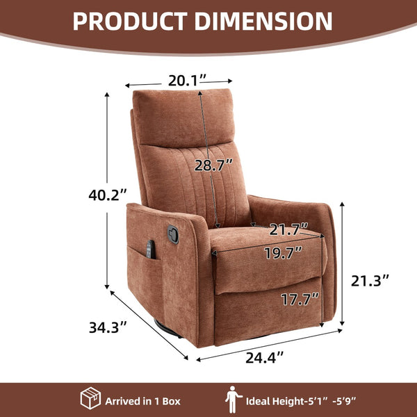 English Elm Orange Fabric Swivel Rocker Recliner with Massage Nodes and Lumbar Heat for Den W1803P508570