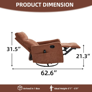 English Elm Orange Fabric Swivel Rocker Recliner with Massage Nodes and Lumbar Heat for Den W1803P508570
