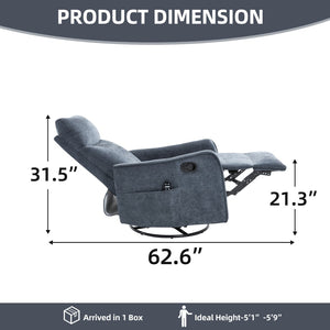 English Elm Blue Heat Massage Fabric Recliner with Swivel Rocker Base and Lumbar Relief Nodes W1803P508571