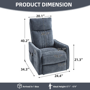 English Elm Blue Heat Massage Fabric Recliner with Swivel Rocker Base and Lumbar Relief Nodes W1803P508571