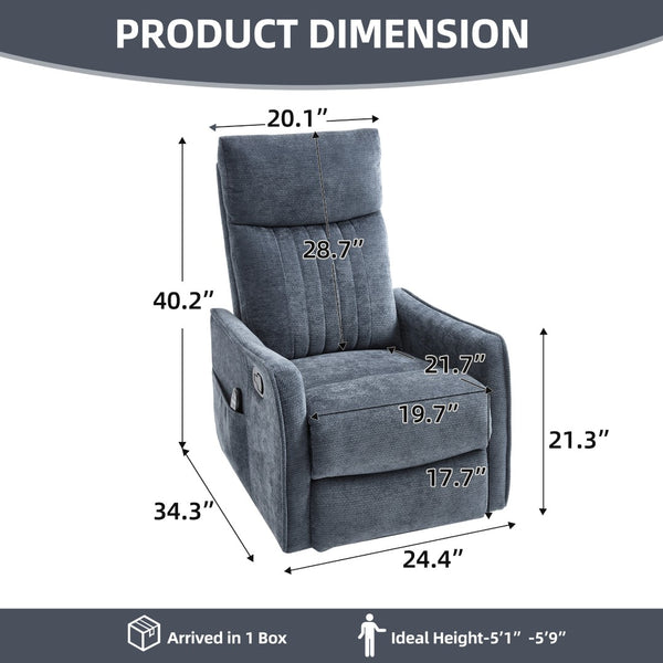 English Elm Blue Heat Massage Fabric Recliner with Swivel Rocker Base and Lumbar Relief Nodes W1803P508571
