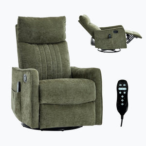 English Elm Green Heat Massage Fabric Recliner with Swivel Rocker and Lumbar Warmth for Living Room W1803P508573