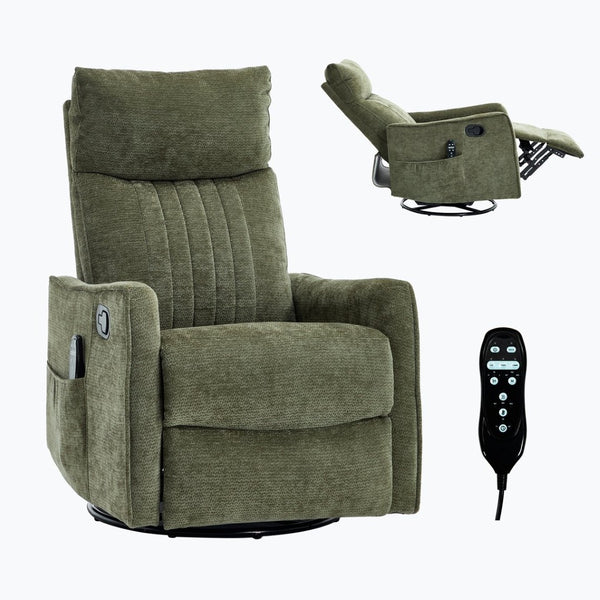 English Elm Green Heat Massage Fabric Recliner with Swivel Rocker and Lumbar Warmth for Living Room W1803P508573
