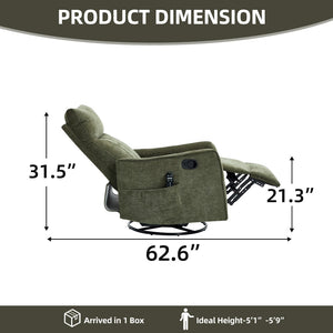 English Elm Green Heat Massage Fabric Recliner with Swivel Rocker and Lumbar Warmth for Living Room W1803P508573