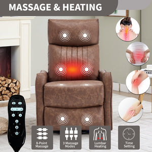 English Elm Brown Faux Leather Swivel Rocker Recliner with Massage Heat Nodes for Living Room W1803P508574