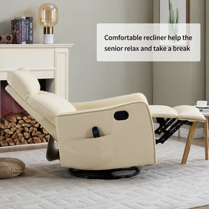 English Elm Beige Faux Leather Swivel Rocker Recliner with Massage Heat for Living Room W1803P508575