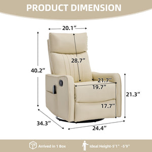 English Elm Beige Faux Leather Swivel Rocker Recliner with Massage Heat for Living Room W1803P508575