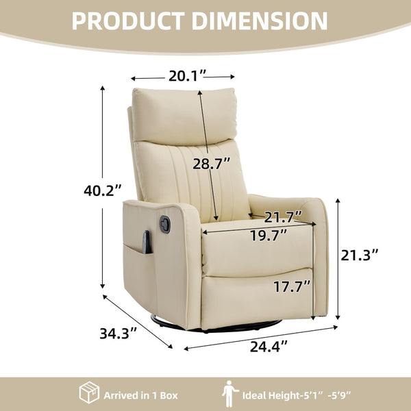English Elm Beige Faux Leather Swivel Rocker Recliner with Massage Heat for Living Room W1803P508575