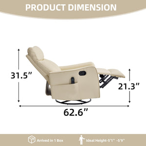 English Elm Beige Faux Leather Swivel Rocker Recliner with Massage Heat for Living Room W1803P508575